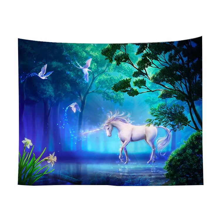 Unicorn Wall Hanging Polyester Tapestries Print 100%polyester Forest World Digital Flat Sheet 150*130cm Hand Wash Rectangular