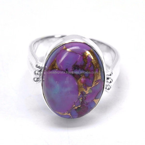 Anillo ovalado turquesa de cobre púrpura, Plata de Ley 925 clásica, Unisex regalo de boda, chapado en plata de moda para fiestas - Product Image 1