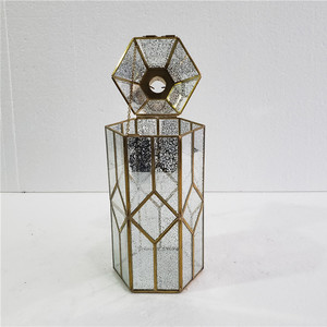 Set of 2 Popular Geometric Round Terrarium <strong>Brass</strong> Copper Frame Mercury Glass <strong>Candle</strong> <strong>Holder</strong> - Product Image 5