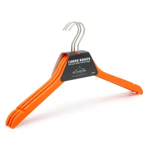 Porte-vêtements en bois revêtu de caoutchouc antidérapant, accessoire doux au toucher, Orange, pour chemise et robe