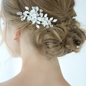 Wholesale Handmade Hair Accessories Vine Pin Flower Crystal Metal Leaf Wedding Headdress Bridal Hair Comb For Women