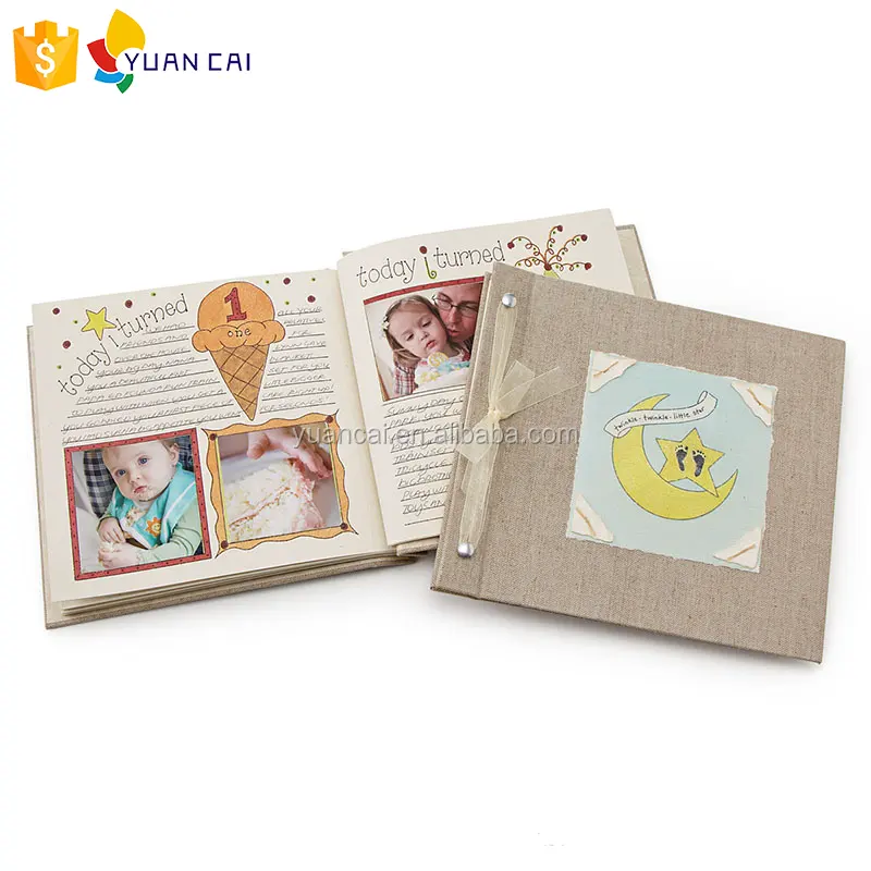 Custom kleuren afdrukken baby geheugen boek met fotoalbum en linnen doek cover boek
