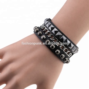 Paku Keling Kulit PU Kancing Jepret, Gelang Kulit PU Kancing Jepret Punk Gothic - Product Image 3