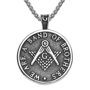 Manufacturer mass production 316l stainless steel black retro jewelry Masonic pendant necklace jewelry