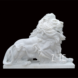بالحجم الطبيعي الرخام الكلاسيكي الحيوان النحت الذهبي حجر تمثال الأسد - Product Image 2