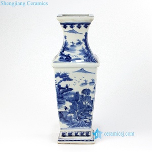 RYUK26-B Vaso Antico in <span class=keywords><strong>Ceramica</strong></span> Cinese con Motivo Paesaggistico <span class=keywords><strong>Blu</strong></span> e Bianco su 4 Lati - Product Image 2