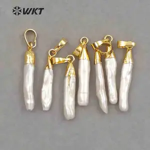 WT-P970 Wholesale Jewelry for Woman Making Charm <strong>Pearl</strong> with Gold Electroplated Stick Shape White Natural <strong>Pearl</strong> <strong>Pendant</strong> - Product Image 1