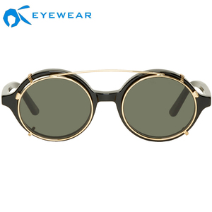 Lunettes de soleil classiques polarisées en acétate noir, rondes pour hommes, avec Clip, étiquette privée - Product Image 1