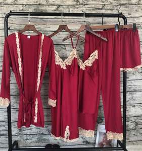 Set <span class=keywords><strong>Pigiama</strong></span> Sexy in Chiffon di <span class=keywords><strong>Seta</strong></span> di Alta Qualità per Donne, <span class=keywords><strong>Completo</strong></span> di Cinque Pezzi - Product Image 6