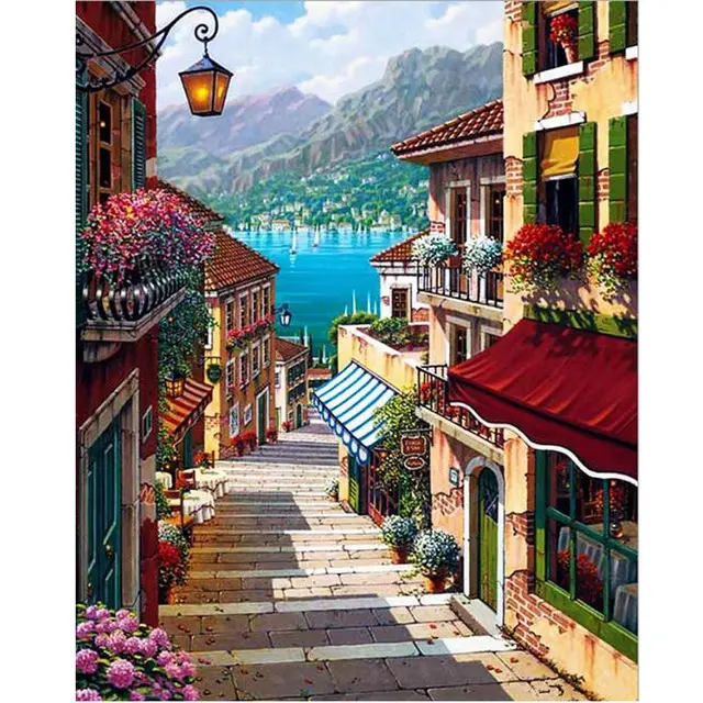 Oil Paint Painting By Numbers Diy Picture Drawing Coloring On Canvas Painting By Hand Wall Paint By Number Landscape