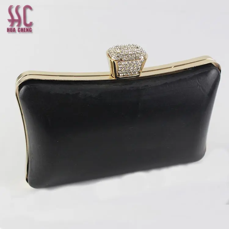 Fashion shiny gold color with diamond clasp decoration lady handbag clutch metal purse frame