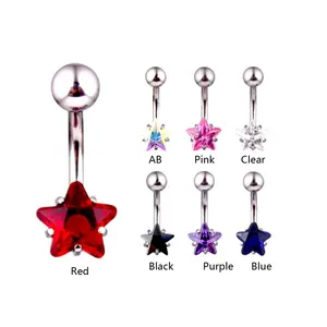 Mixed LOW MOQ Stainless Steel Single Star CZ Diamond Navel Piercing Jewelry