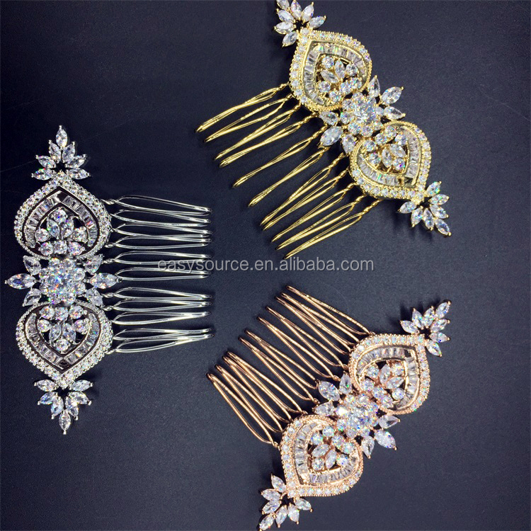 Гребень для волос с фианитом, розовое золото, свадебные аксессуары для волос, свадебные украшения