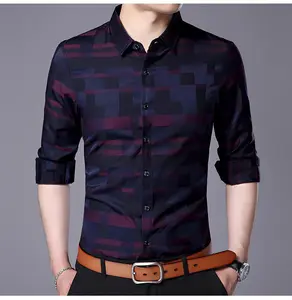 Thời Trang Mùa Xuân Nút Xuống Mens Áo Tops Kinh Doanh Áo Sơ Mi Nam Dài Tay Áo Slim Fit EYT-86012