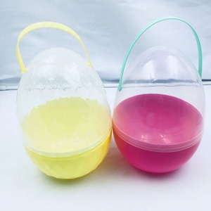 Custom Flat Bottom Plastic Egg Shaped Blank Easter Basket Bucket With Lid And Handle