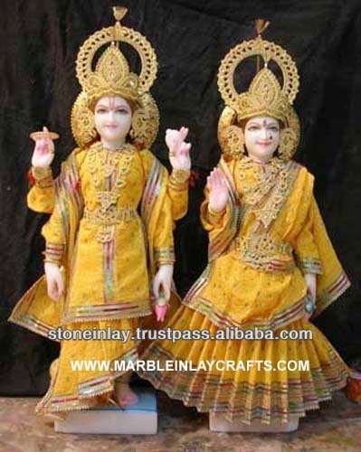 Белая мраморная статуя Vishnu Laxmi