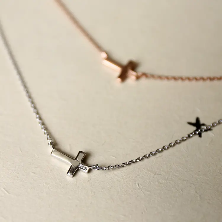 Minimalist White Gold/ Rose Gold Plating 925 Sterling Silver Fashion Jesus Cross Charm Silver Necklace