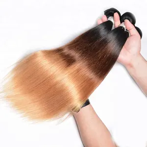 Cheap Virgin Three Tone Ombre 1B 4 27 Brazilian Human Hair Weave Color Hair Bundles