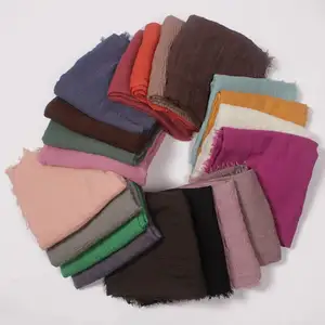 Crimp Frayed Edges Plain Solid Colours Crinkle Muslim Women Hijab Scarf \/shawl