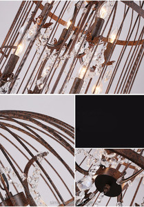 Simig aydınlatma amerikan retro yaratıcı kristal kuş kafesi demir kolye ışıkları salon için - Product Image 6