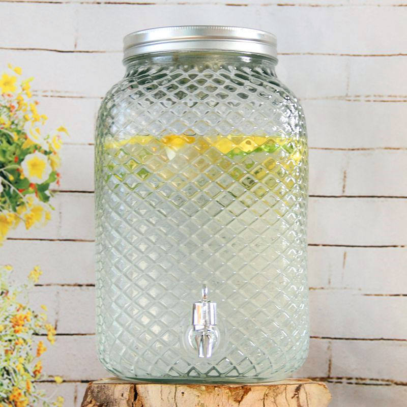 Haonai 8L glass beverage jar larger mason jar with stainless steel faucet and cover