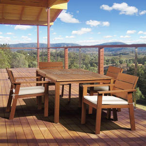 Juego de Muebles de Jardín de Diseño Francés Moderno, Mesa y Sillas de Madera de Teca, Tela Impermeable para Hotel o Apartamento - Product Image 1