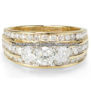 Suministro de anillos de diamantes para anillos de compromiso de diamantes de oro amarillo real con ajuste de bisel de corte brillante-Fabricante de estilo romántico - Product Image 1