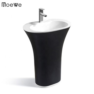 Fregadero de pedestal de pie de piedra fundida compuesto de resina negro, <span class=keywords><strong>lavabo</strong></span> de lavado de manos para baño <span class=keywords><strong>lavabo</strong></span> independiente de superficie sólida - Product Image 2