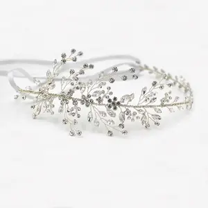 Vrouwen Wedding Bridal Crystal Rhinestones Parels Decor Haarband Hoofdband Tiara Hoofdtooi Zilver