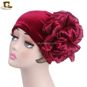 New Velvet Headdress Hat Chemo cap 3D Rei Flor para Muçulmano Cap Mulheres Flor Muçulmano Hijab Headwrap TJM-238G