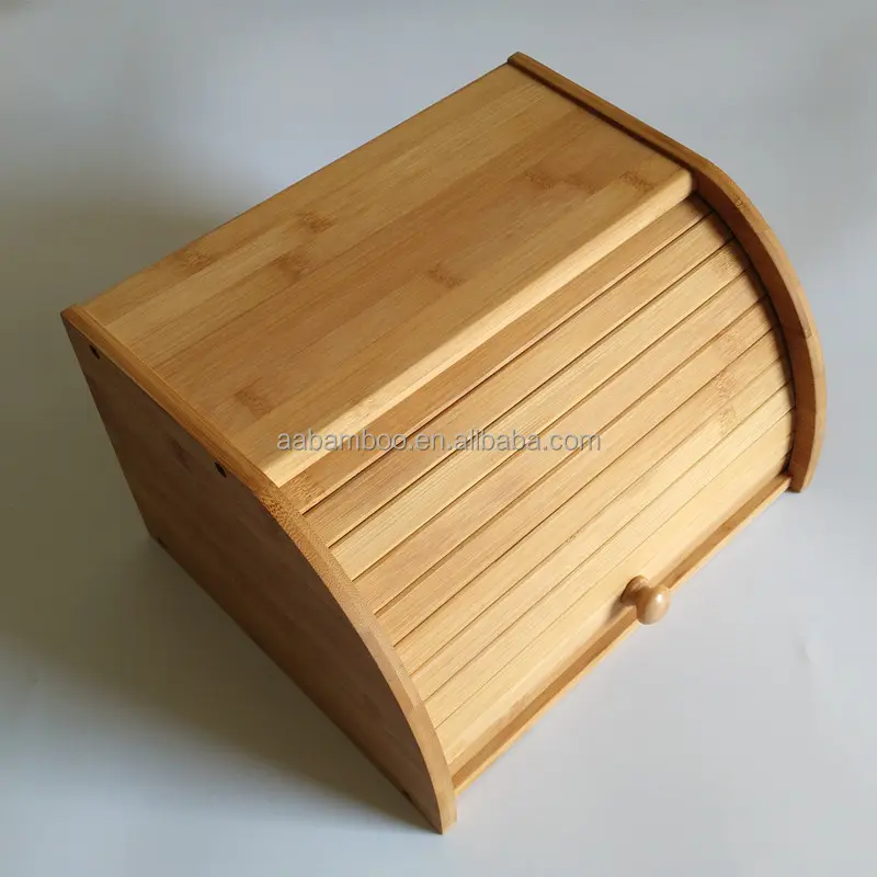 حاوية تخزين الخبز الخشبية الأكثر مبيعًا المصنوعة من خشب الخيزران مع غطاء قابل للف
