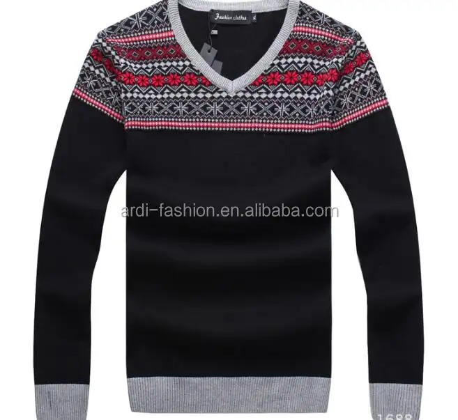 Benutzer definierte Vintage UK Schneeflocke V-Ausschnitt Pullover Pullover für Herren Strick pullover