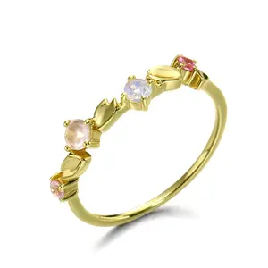 9K solid gold flower gemstone 1 gram gold ring designs