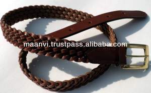 Lightweight Men's and Women's Leather <b>Belts</b> with <b>Knitted</b> Design Brass Buckle Smart Equestrian Clothing - Product Image 2