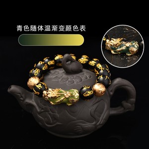 ZN001 Huilin Feng Shui perline di <span class=keywords><strong>ossidiana</strong></span> Mantra intagliato a mano in metallo dorato termocromico osso Pi Yao <span class=keywords><strong>bracciale</strong></span> - Product Image 2