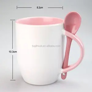 Caneca de impressão de transferência de calor, de alta qualidade, 11oz cor interna, caneca de café cerâmica com colher