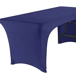 Banquet Navy Blue 6ft Rectangle Stretch Fabric Table Cover, 6ft. Table, Open-sided, Spandex Tablecloth for Weeding