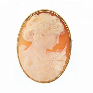 Pin para mujer chapado en oro, a medida, Vintage, cameo, grabado, broche