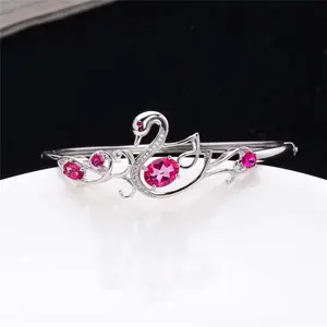 beautiful swan jewelry designer model natural colorful gemstone 925 sterling silver bangle for women