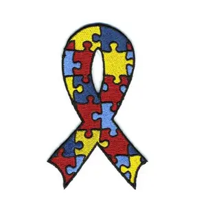 cure autism awareness ribbon heart embroidery embroidered patch custom