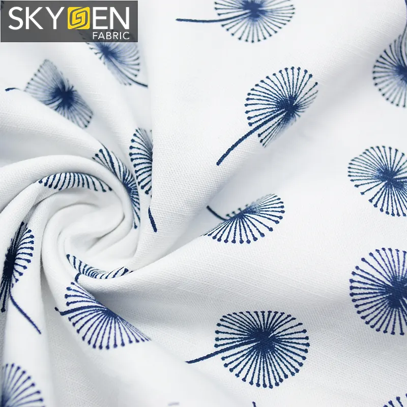 Skygen 100% Baju Katun 120GSM, Baju Benang Slub Lembut, Kain Cetak Dandelion untuk Garmen