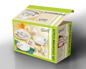 Parures de vaisselle en porcelaine rondes et turques, 37 pièces, véritables fleurs de rose rouge avec feuilles vertes, vente en gros - Product Image 6