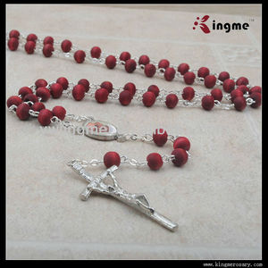 Chapelet catholique de perles parfumées en bois, boîte ronde en plastique avec autocollant Saint, 7mm - Product Image 6