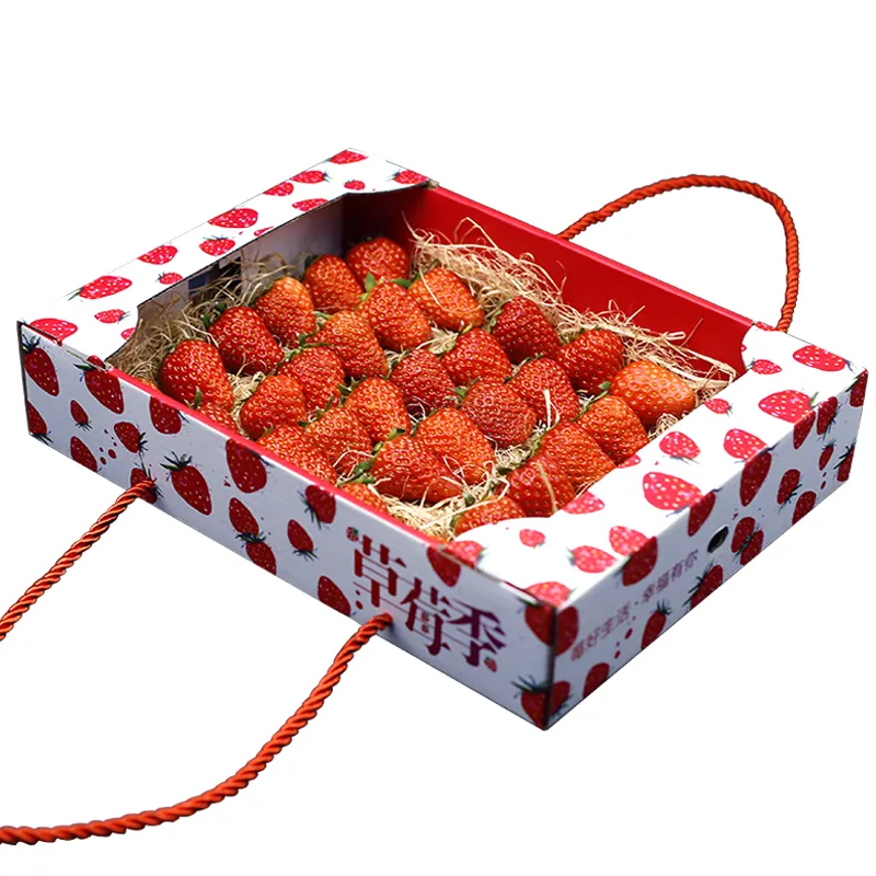 Прозрачная упаковочная коробка в виде клубники, гофрированная портативная упаковочная коробка с индивидуальным принтом для свежих овощей и фруктов