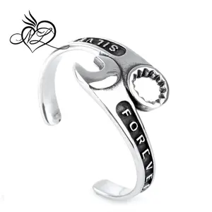 Punk Rock Jewelry Men Stainless Steel Wrench"Forever"Pattern Cuff Off Bangle