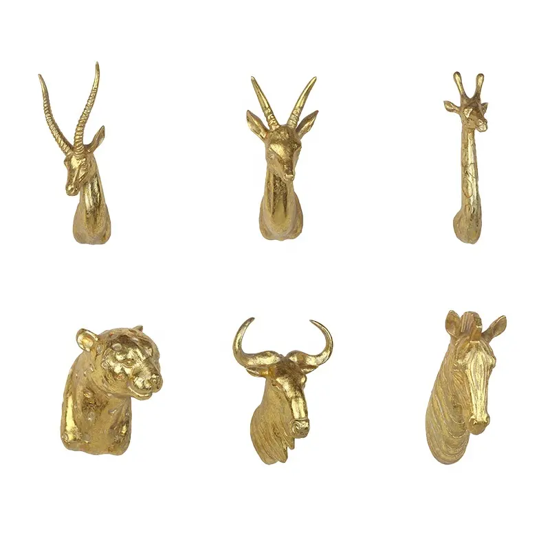 Sculpture Craft Wall Stick 3D Wall Decor Head Resin Animal Golden