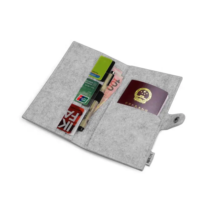 Simple Grey Woolen Felt Clutch Bag Long Wallet Passport Holder For Men And Women
