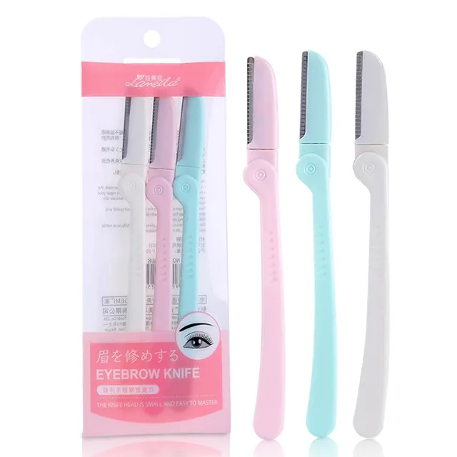 Lameila Private Label Eyebrow Trimmer Blades Shaver Knife Blade Shaper Crayon White Pink 3pcs Makeup Eye Brow Shaping Face Razor