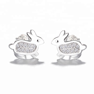 Boucles d'oreilles lapin animal mignon bijoux boucles d'oreilles lapin en argent sterling 925 pour filles - Product Image 1