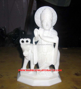 Estatua de mármol Krishna con vaca - Product Image 1